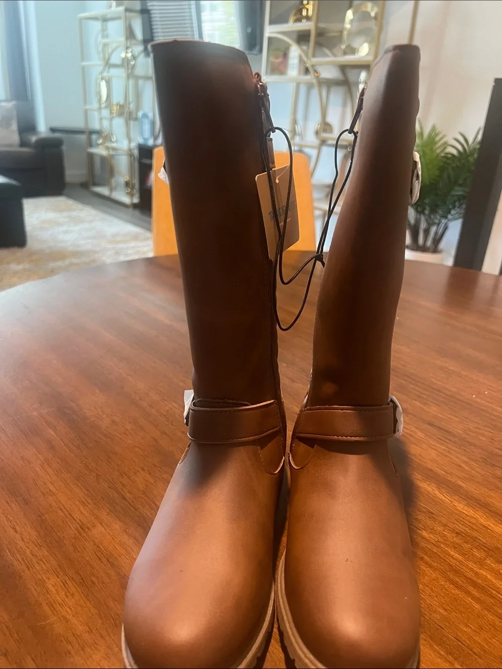 Girls' Tall Brown Quilted Zip Boots - Stylish Kids Riding Boots - Size 2 Medium